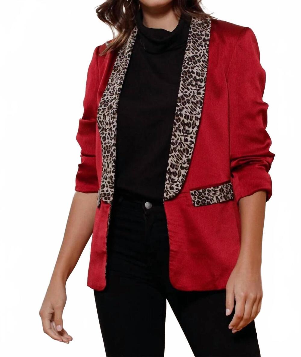 NEW ODDI color block cheetah lined blazer in red